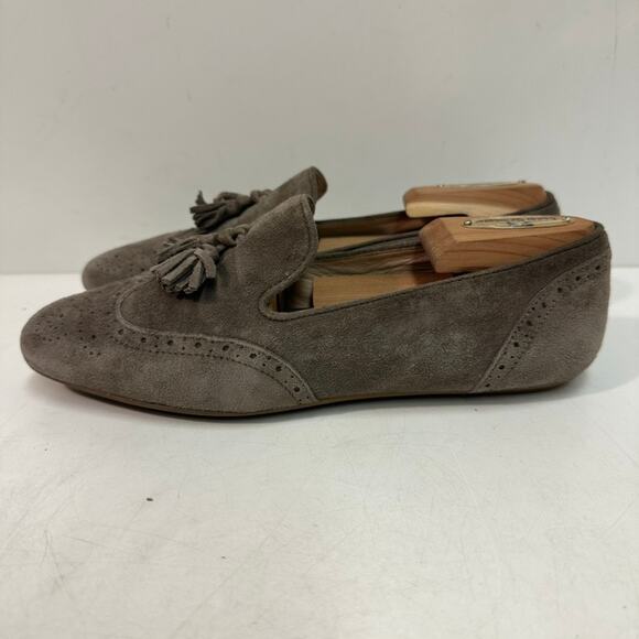 VERY GOOD J. Crew Women's Georgie Suede Wingtip Tassel Loafer Flats Gray 6 - Picture 3 of 10